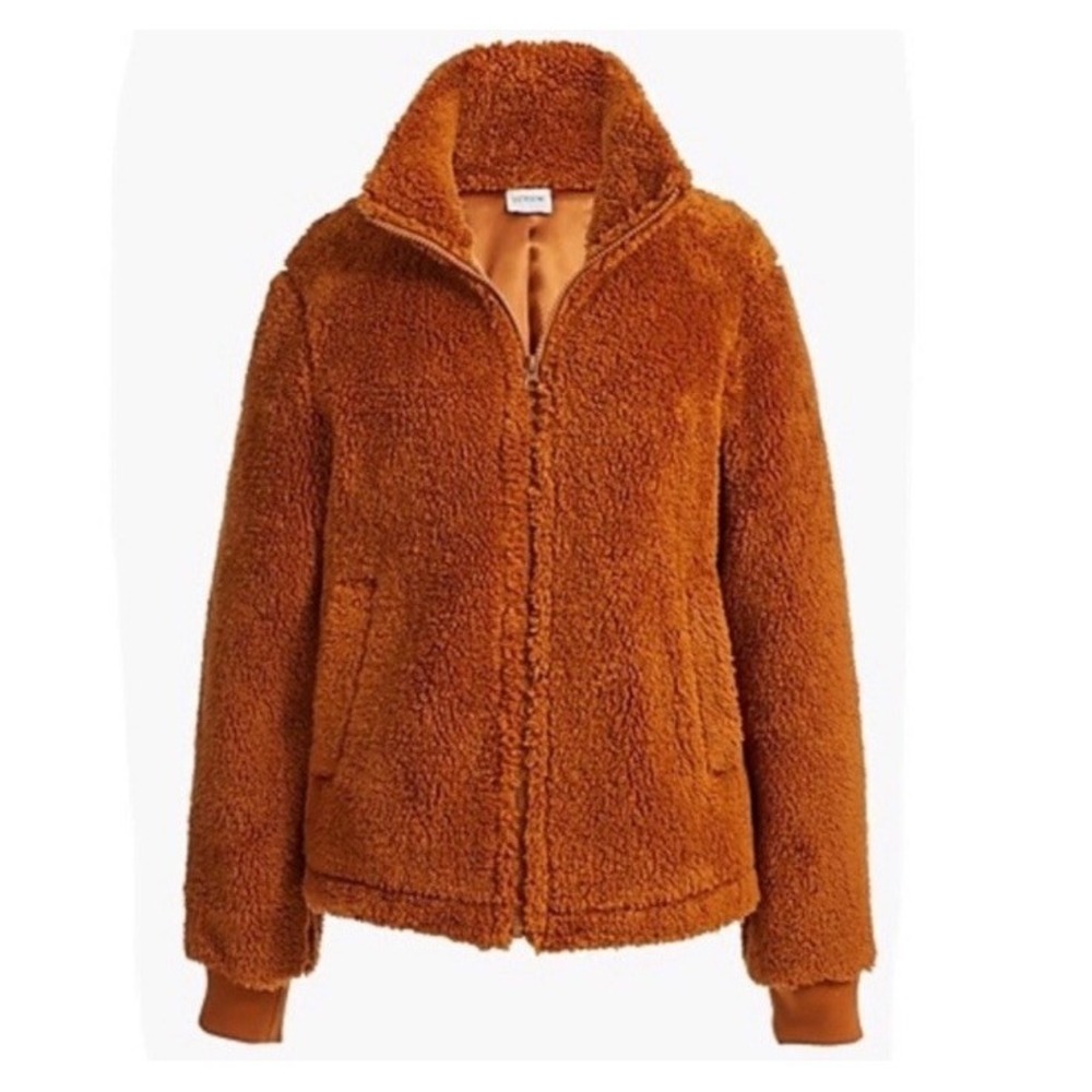 J.CREW Sherpa Camel Funnelneck Zip Jacket Women Small AB440 Teddy - Picture 13 of 14